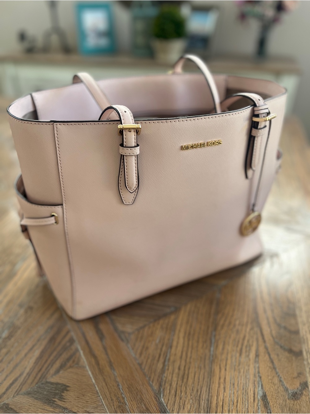 Michael Kors Blush Saffiano Leather Tote with Gold Accents